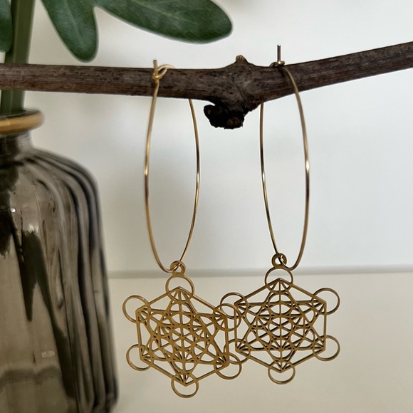 Divine Geometry Earrings -Metatron's Cube Hoops- Yatra Sacred Geometry Earrings - Picture 8 of 15